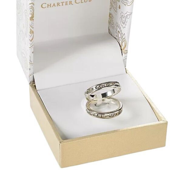 Charter Club Gold Tone Crystal Ring Set size 6 - Picture 2 of 3